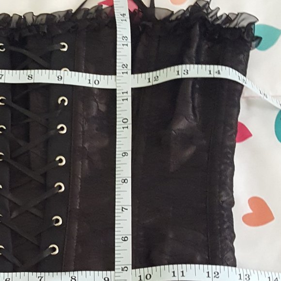 2pcs set black satin lace strapless corset bustier top and mini skirt - Picture 3 of 7
